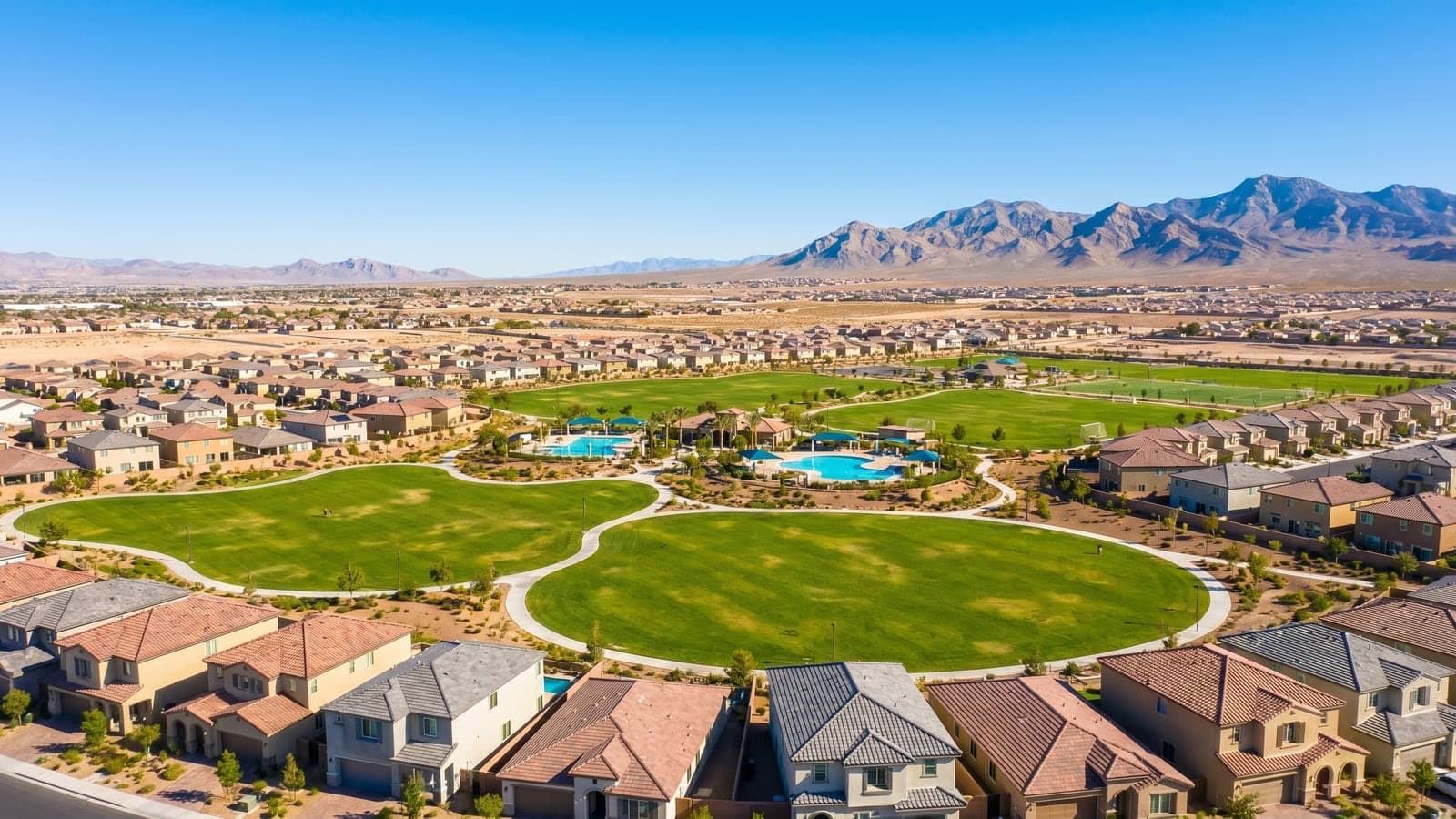Active-adult 55+ community homes in North Las Vegas, Nevada with resort amenities and mountain views