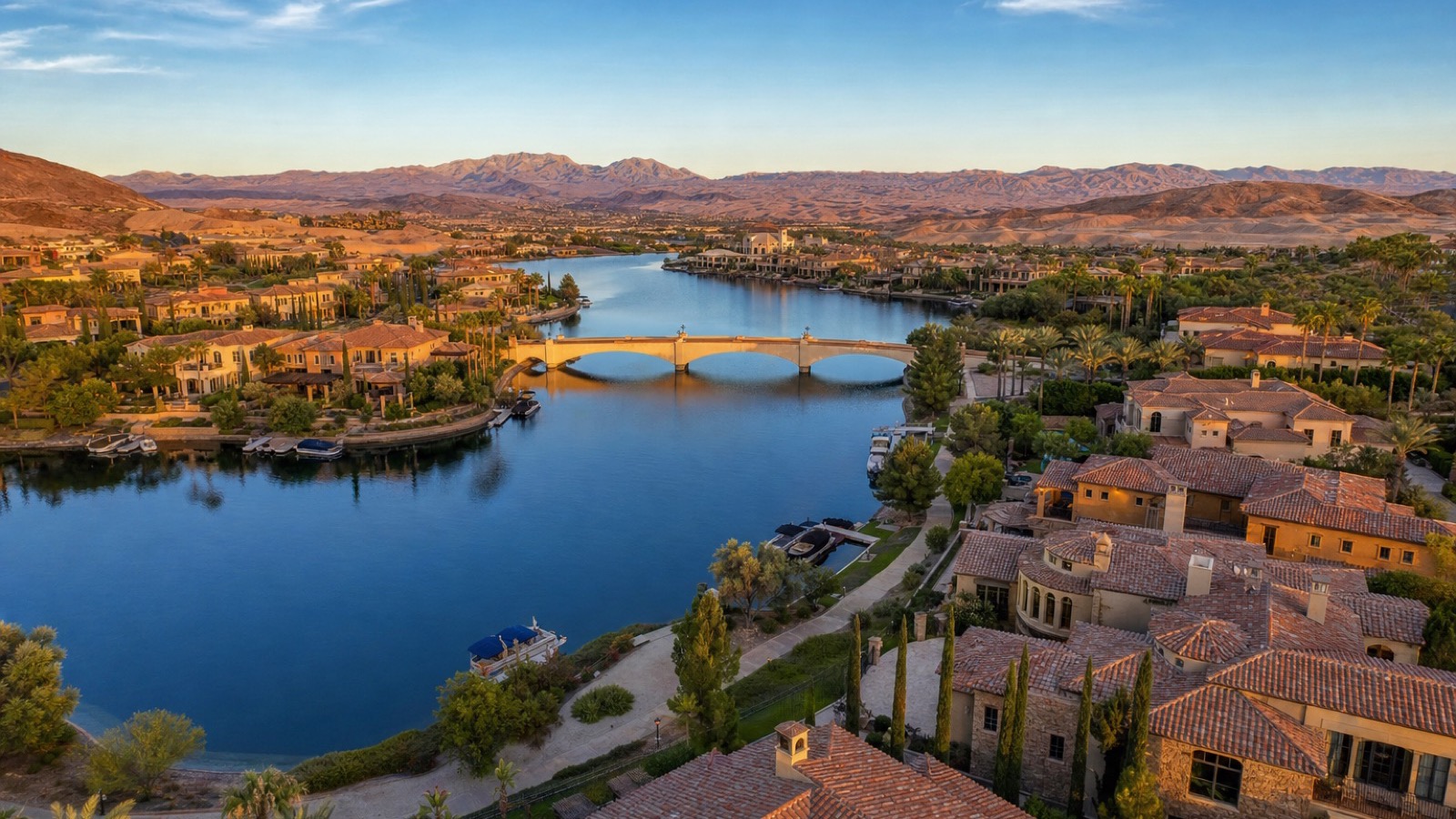 Lake Mead National Recreation Area shoreline at golden hour viewed from Boulder City hillside