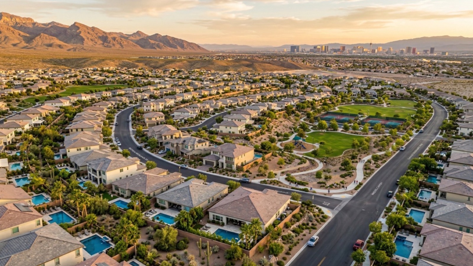 Henderson Nevada residential neighborhood with well-maintained streets and mountain views, one of Las Vegas Valley's most desirable communities